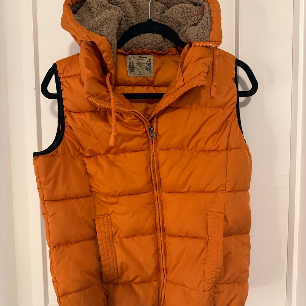 Ruff Hewn Orange Puffer Vest with Hood